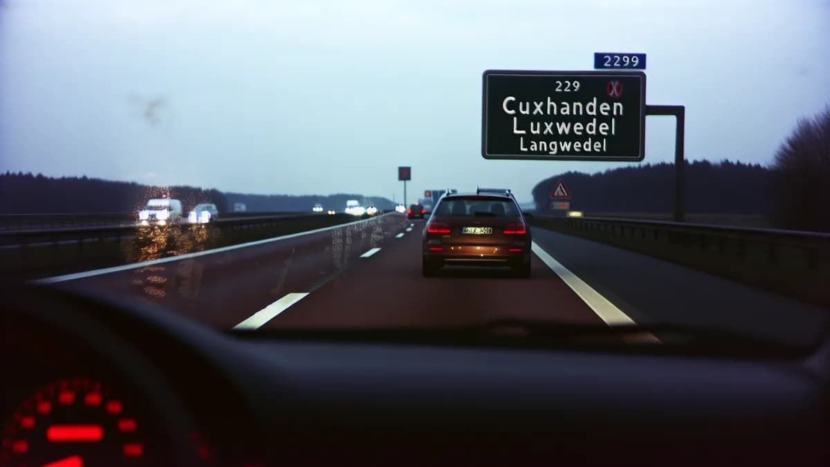 Autobahn Abstandsblitzer Messstelle Abstandsblitzer A27 bei Langwedel (Holtebüttel), km 38.449 auf der A27, Fahrtrichtung Cuxhaven
