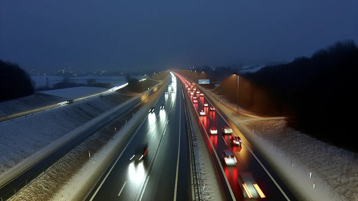 Autobahn Abstandsblitzer Messstelle Abstandsblitzer A7 bei Bimöhlen (FR Flensburg) auf der A7