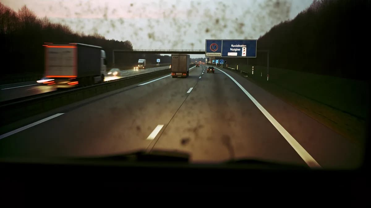 Autobahn Abstandsblitzer Messstelle Abstandsblitzer A57 bei Dormagen, km 94.100 auf der A57 in Fahrtrichtung Köln