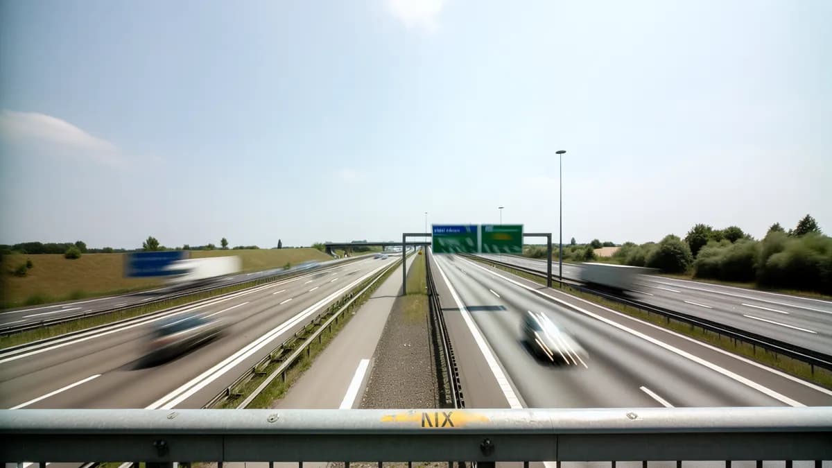 Autobahn Abstandsblitzer Messstelle Abstandsblitzer A5 bei Mörfelden-Walldorf, km 505.255 auf der A5, Fahrtrichtung Darmstadt