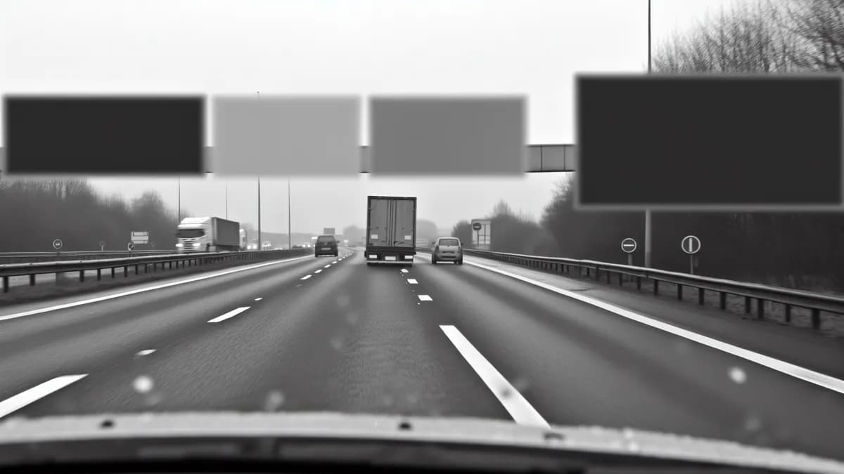 Autobahn Abstandsblitzer Messstelle Abstandsblitzer A52 bei Mülheim an der Ruhr, km 67.713 auf der A52 in Fahrtrichtung Essen