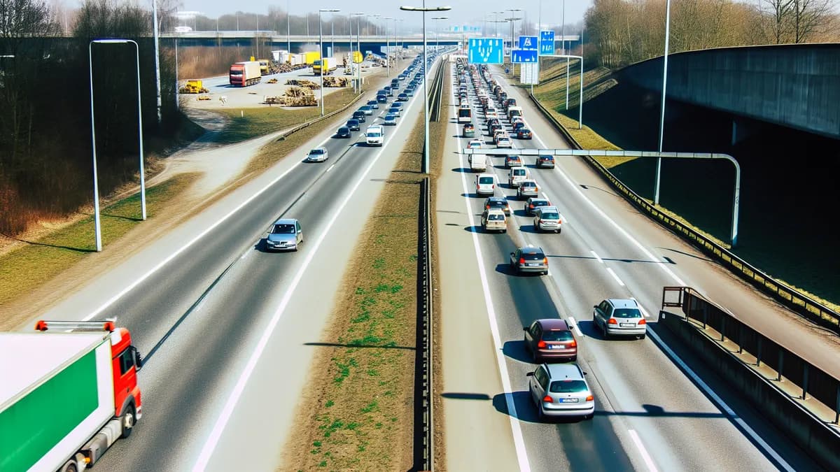 Autobahn Abstandsblitzer Messstelle Abstandsblitzer A57 bei Neuss, km 88.5, FR Krefeld auf der A57, Fahrtrichtung Krefeld / Nimwegen